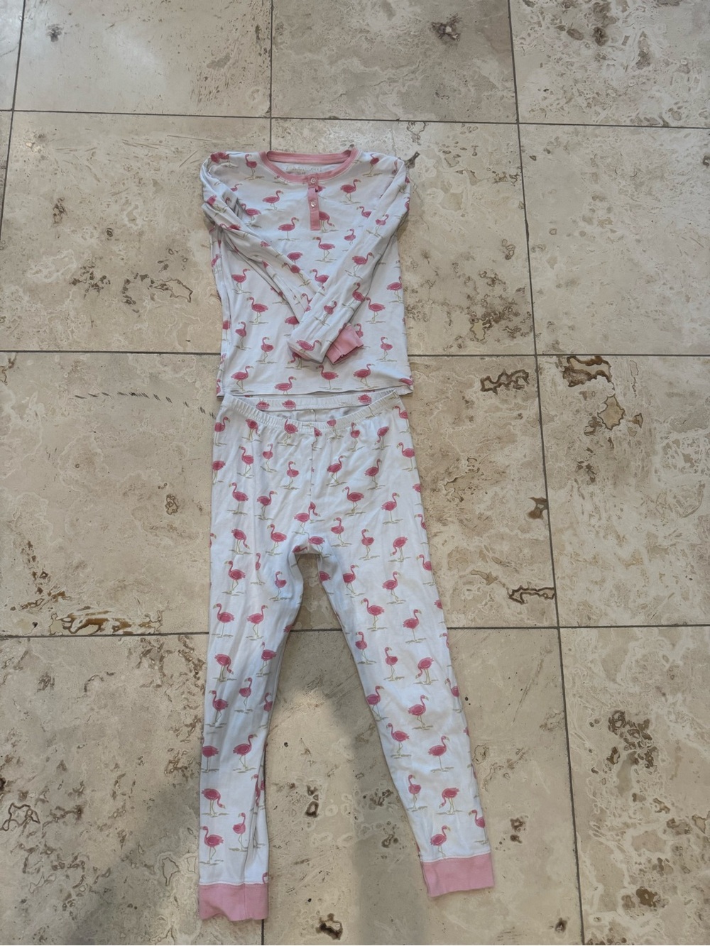 The Beaufort Bonnet Company White and Pink Flamingo Kids Pajama Set